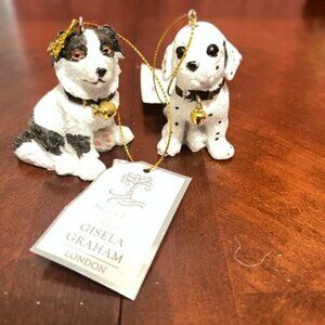 Gisela Graham Dog Christmas Ornaments 2 Piece Set  Polyresin Figurine dog lover